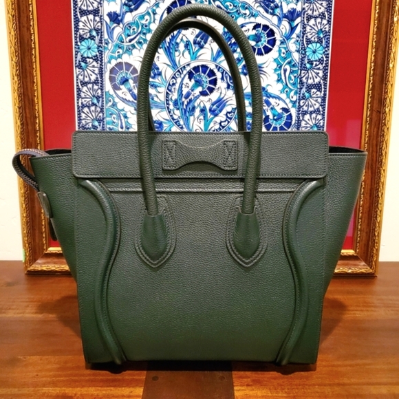 Celine Micro Luggage Handbag Dark Green Authentic - Picture 2 of 16